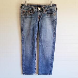 True Religion Kate Crop Jeans Womens Size 29 Blue Medium Wash Capri Made in USA